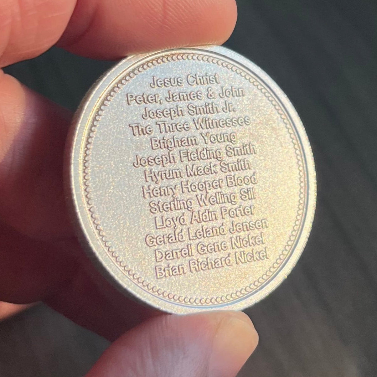 1 oz .999 Fine Silver Coin w/ Priesthood Line.  Deep raised-relief engraving removes the background around the words creating a 3D text effect.  Exquisitely detailed. One-of-a-kind gift for LDS Men!  Back is blank.